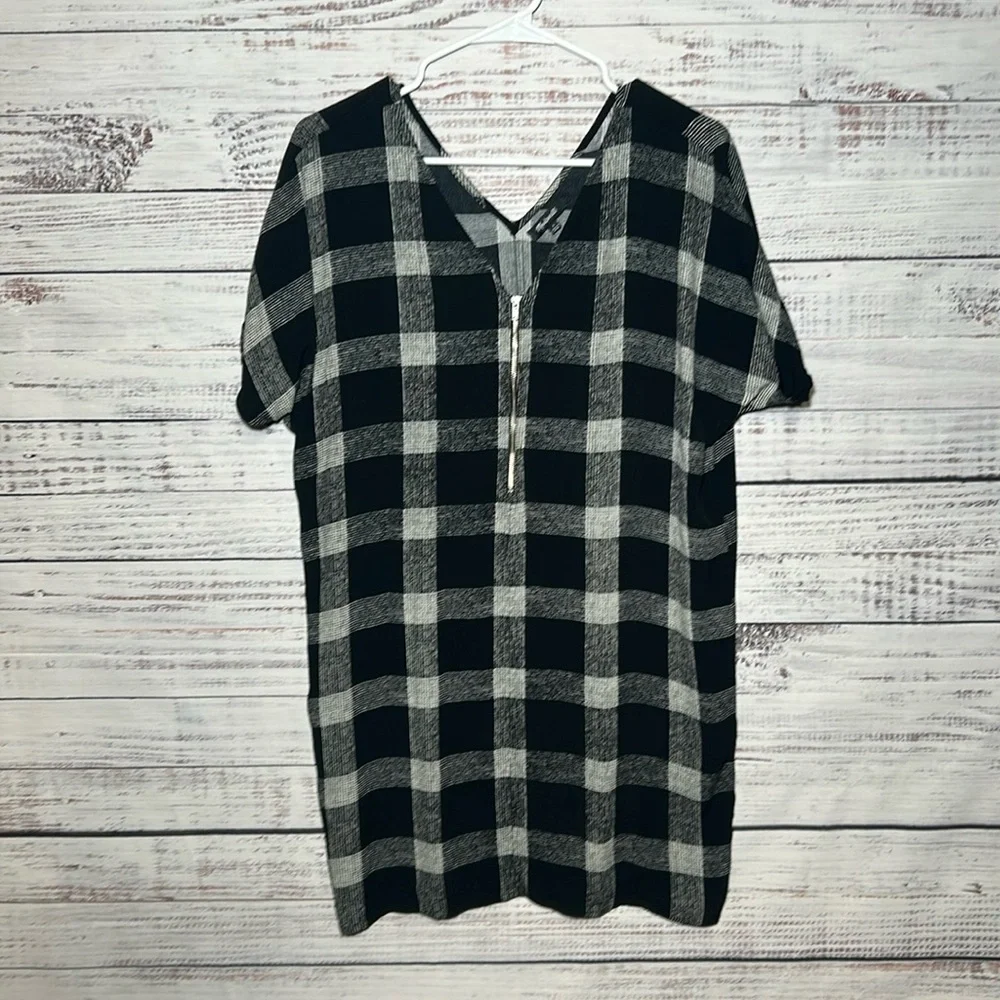 Madewell Zip Front Black Buffalo Plaid Check Sheath Dress Small - Picture 4 of 16
